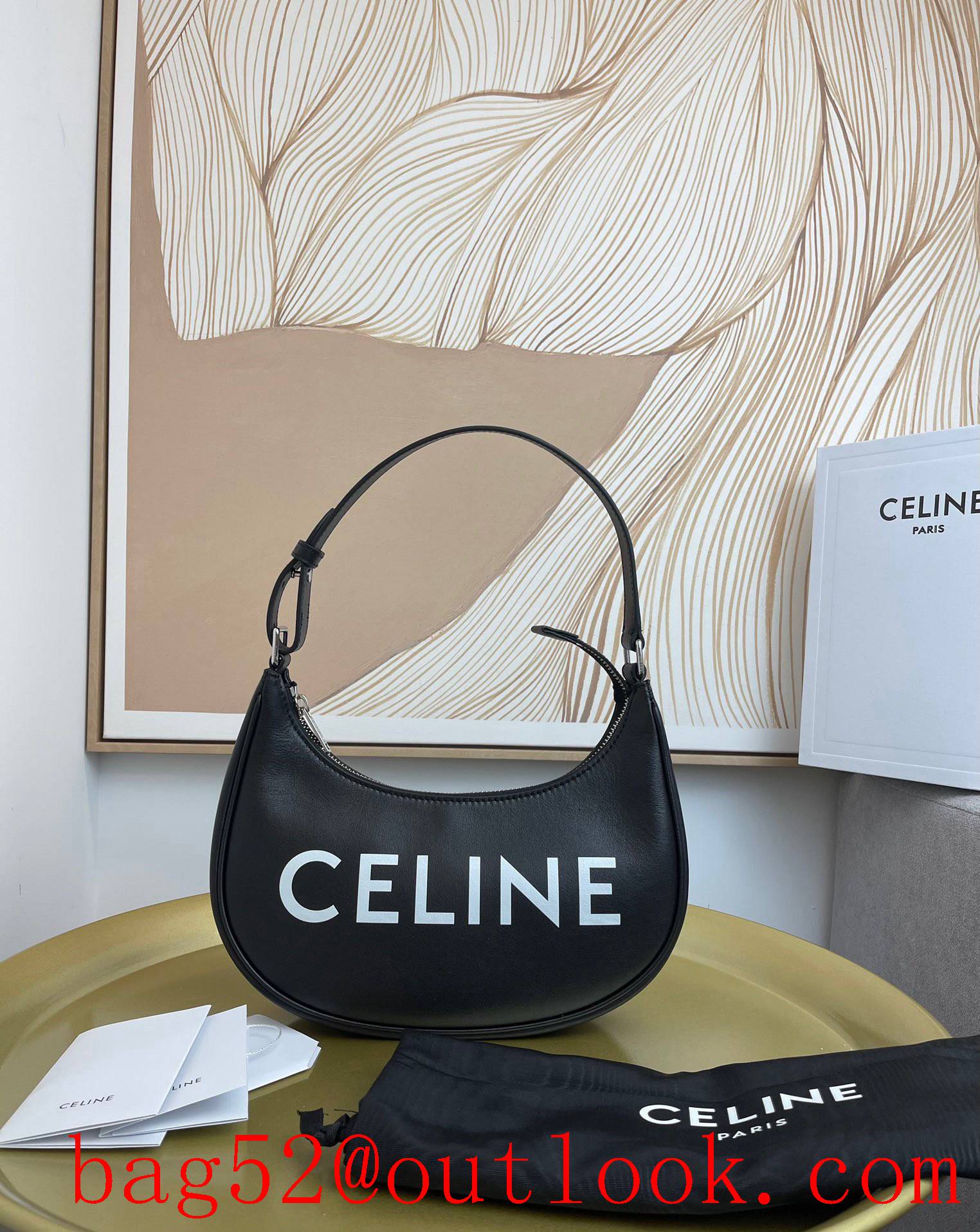 Celine black medium shoulder Ava printed smooth calfskin undararm leather bag