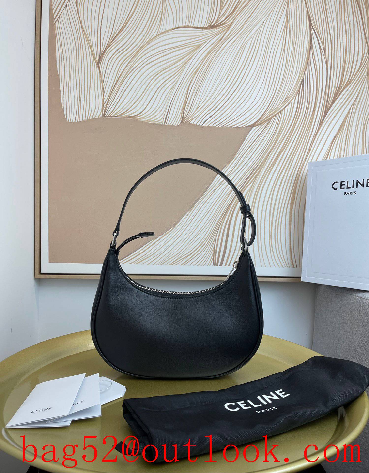 Celine black medium shoulder Ava printed smooth calfskin undararm leather bag