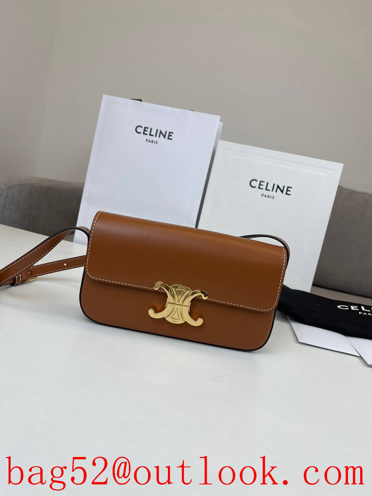 Celine Arc de Triomphe underarm brown medium Triomphe shiny cow leather handbag