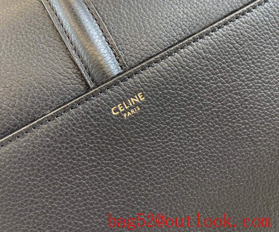 Celine black soft medium Italy cowhide litchi pattern grain cow leather handbag tote bag