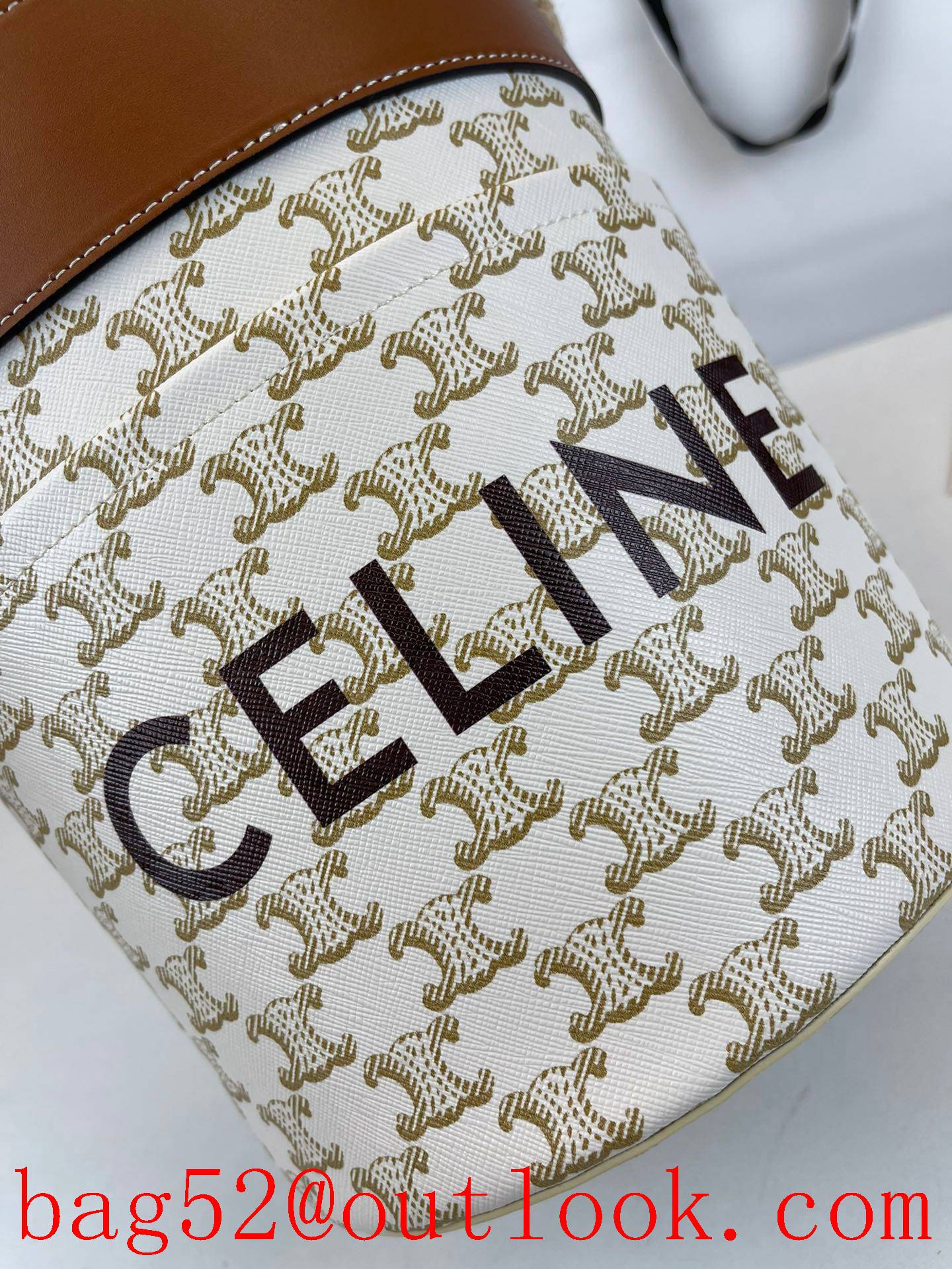 Celine Bucket Corde logo printed hemp rope cream shoulder shopping bag