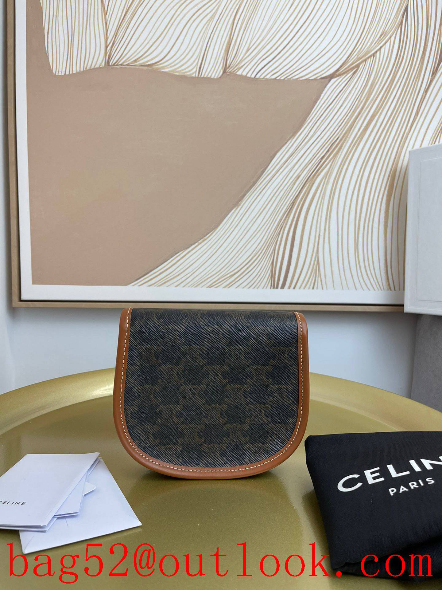 Celine black BESACE mini logo print calfskin saddle Triomphe Canvas print shoulder bag