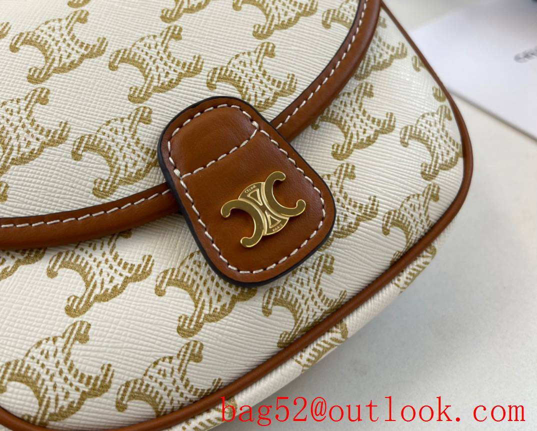 Celine white BESACE mini logo print medium Triomphe Canvas saddle bag