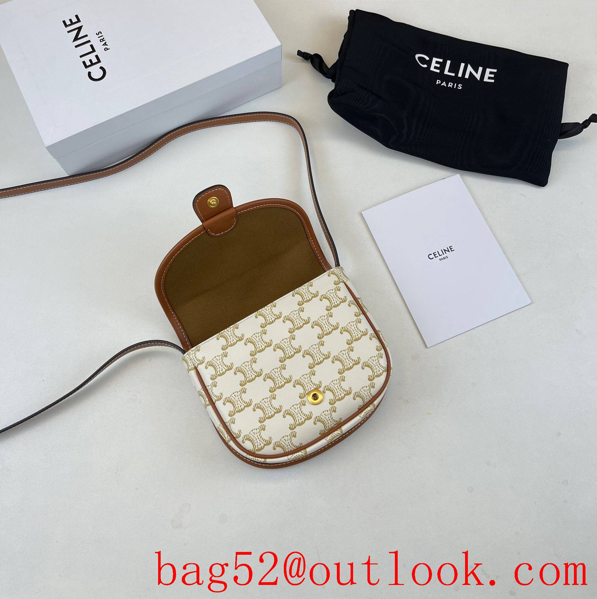 Celine white BESACE mini logo print medium Triomphe Canvas saddle bag