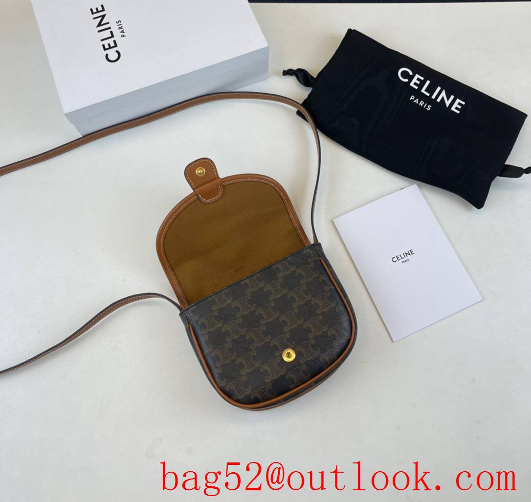 Celine BESACE mini logo print medium Triomphe Canvas saddle black bag