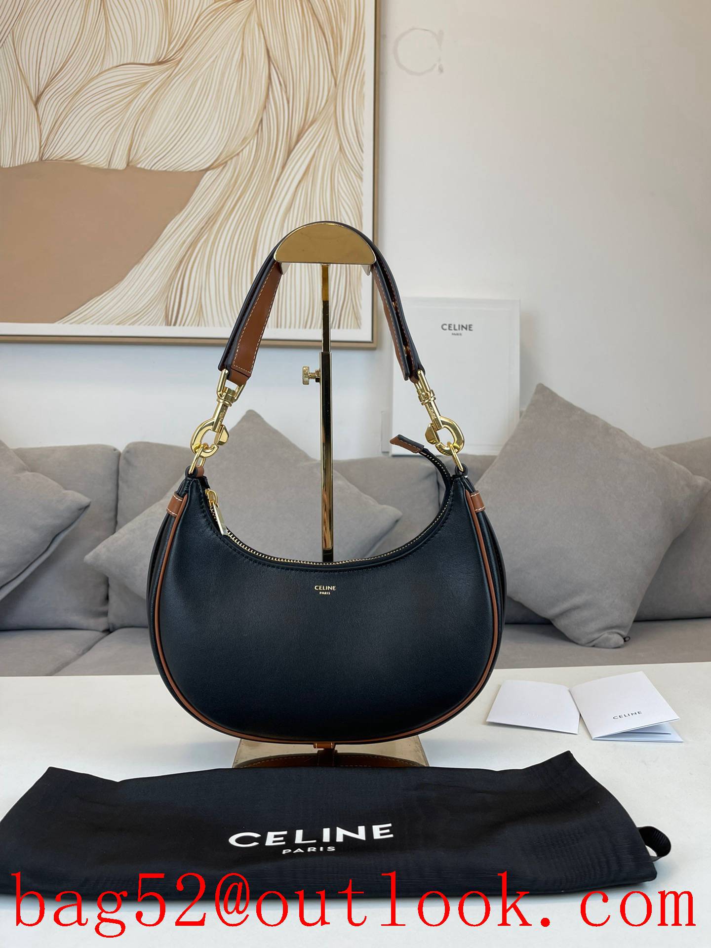 Celine Ava Strap calfskin handbag black medium leather underarm bag