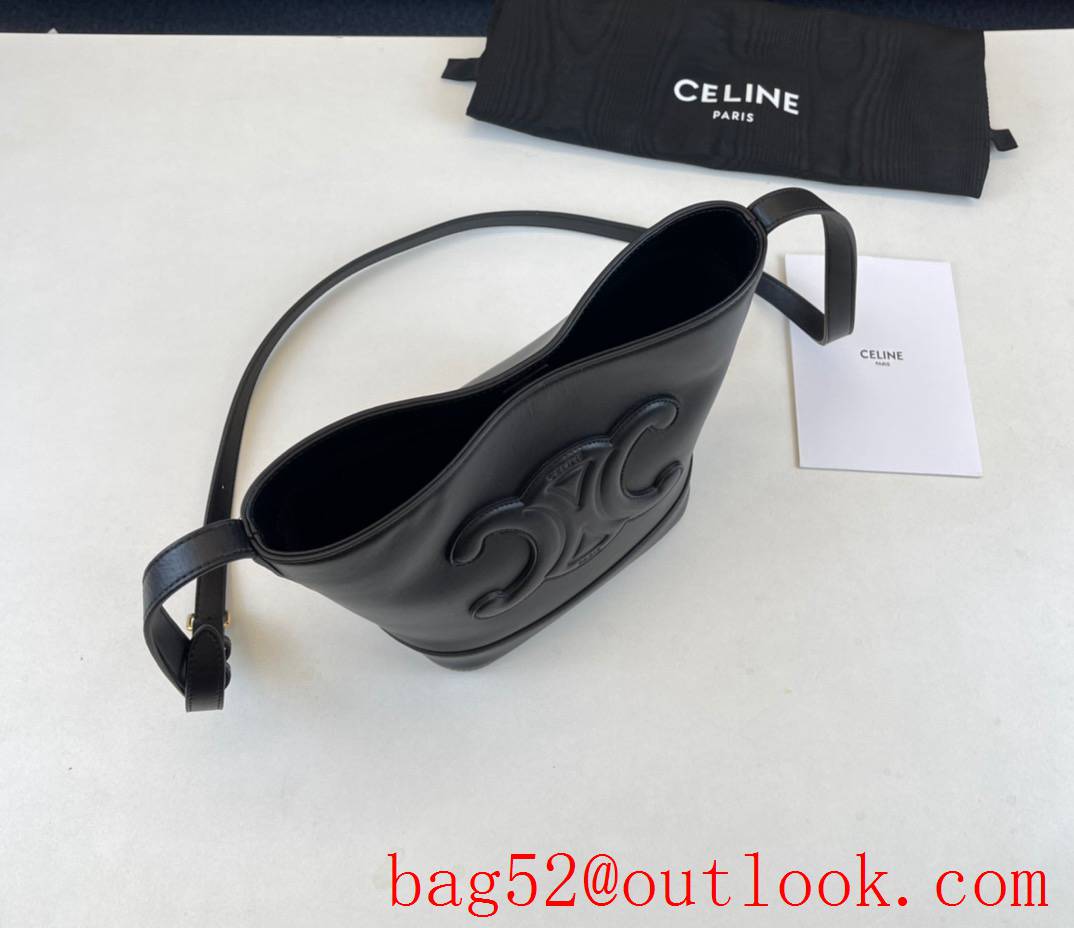 Celine black new CUIR bucket Arc de Triomphe three-dimensional big logo crossbody shoulder handbag