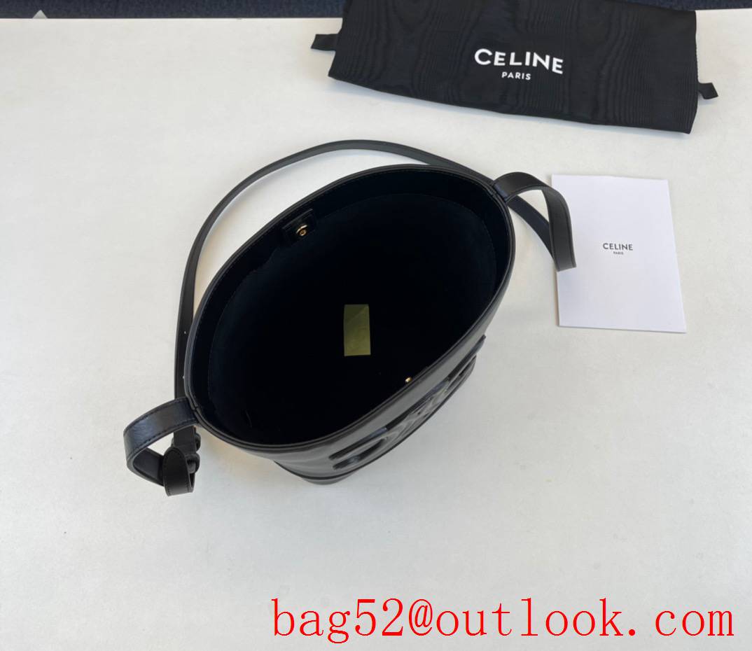 Celine black new CUIR bucket Arc de Triomphe three-dimensional big logo crossbody shoulder handbag