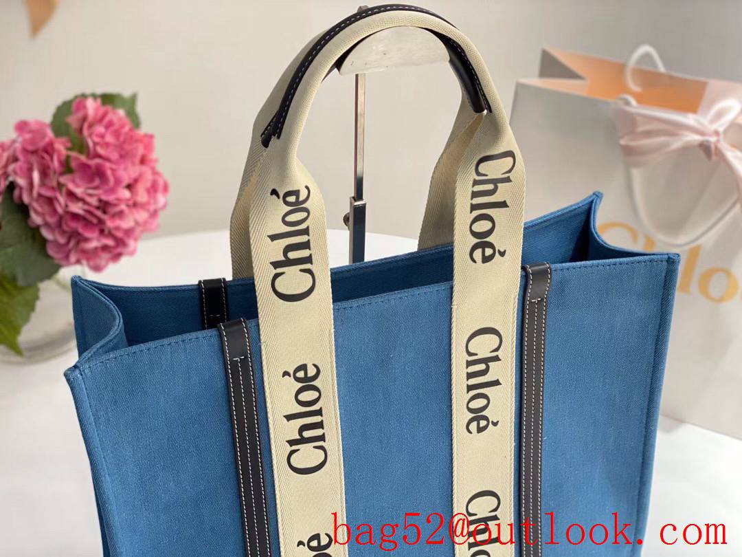 Chole large demin blue woody street tote handbag