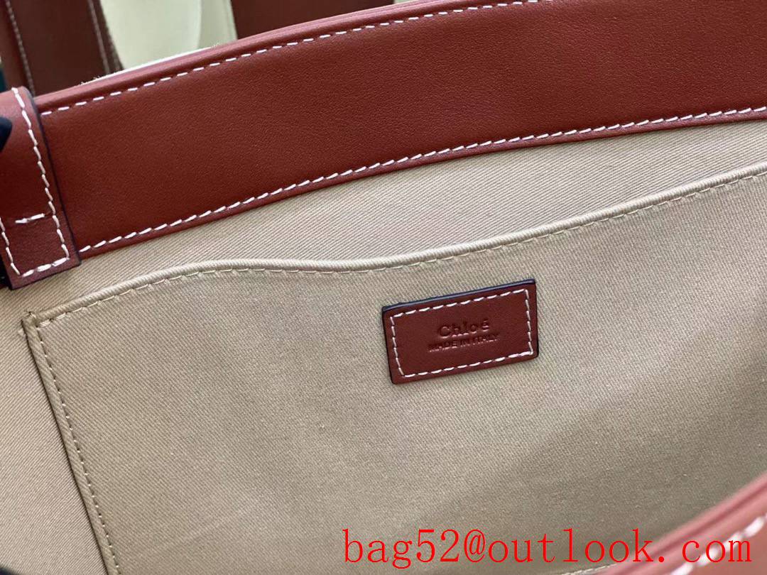 Chole brickred full leather woody tote canvas strap woody medium bag