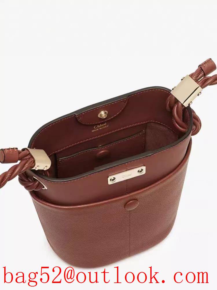 Chole winered shoulder handbag key bucket knot bag