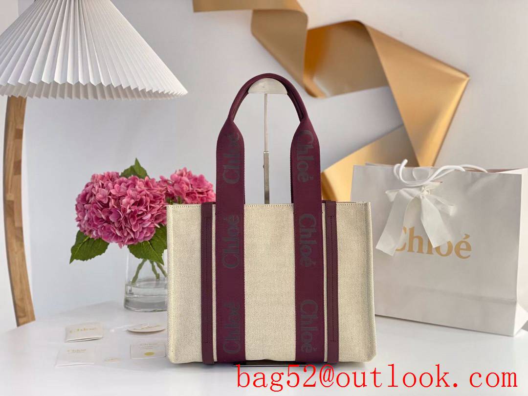 Chole red medium woody Tote width strap hand Embroidery tote bag