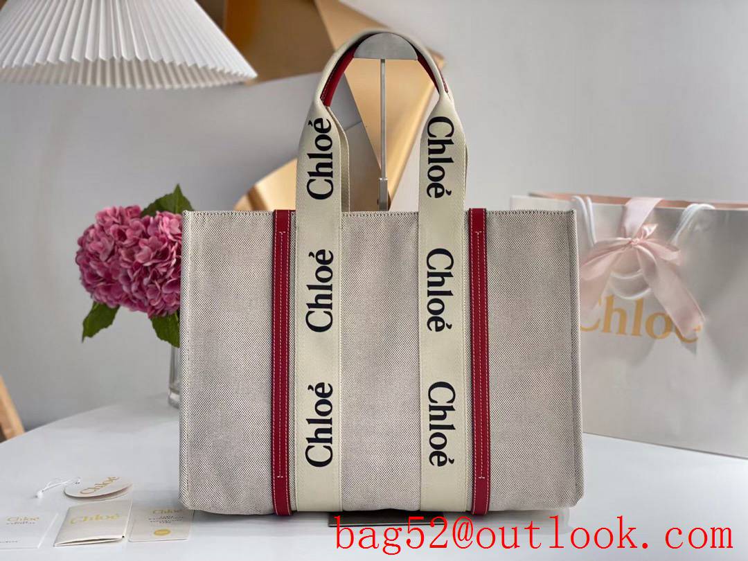Chole big capacity waterproof cotton canvas red large woody tote bag