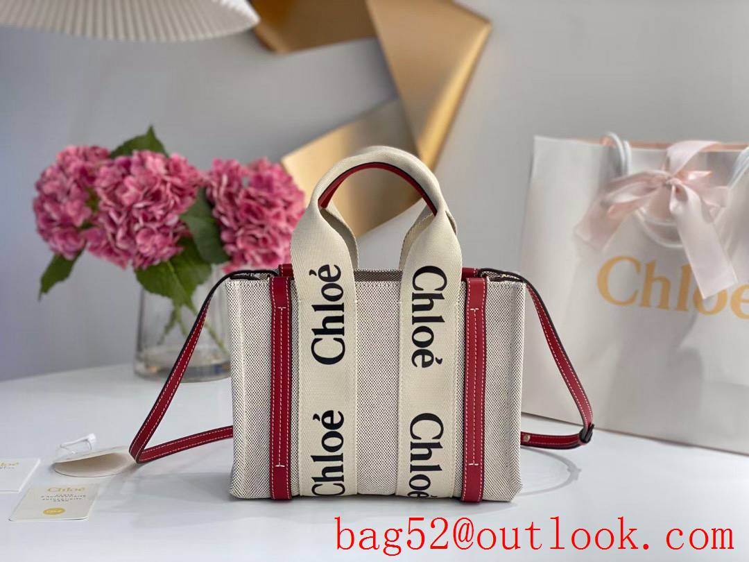 Chole red small big capacity woody waterproof cotton canvas tote bag