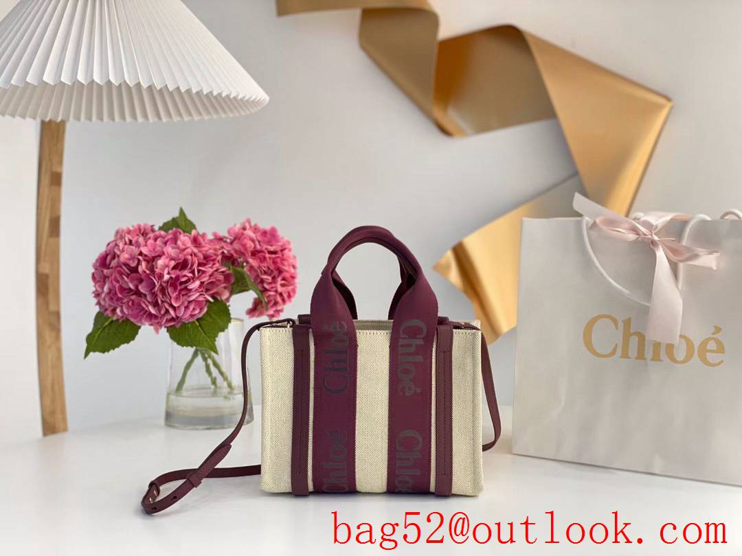 Chole woody Tote width strap hand Embroidery red winered small tote bag