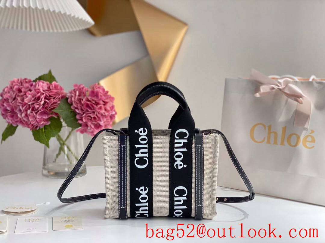 Chole cream black large street woody tote Waterproof cotton canvas handbag