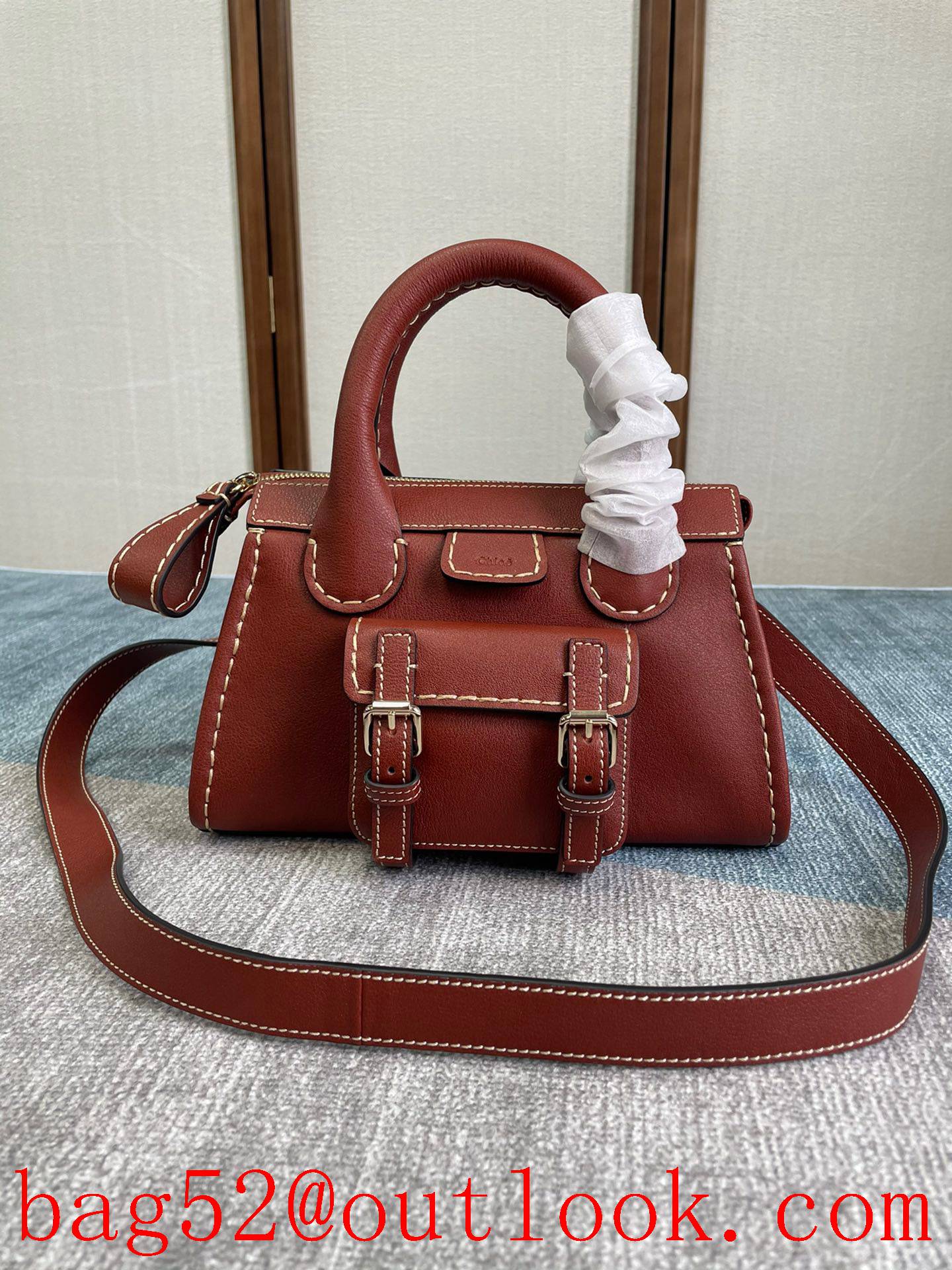 Chole brown Top zip closure Internal zip pocket Removable strap Linen lining shoulder crossbody handbag
