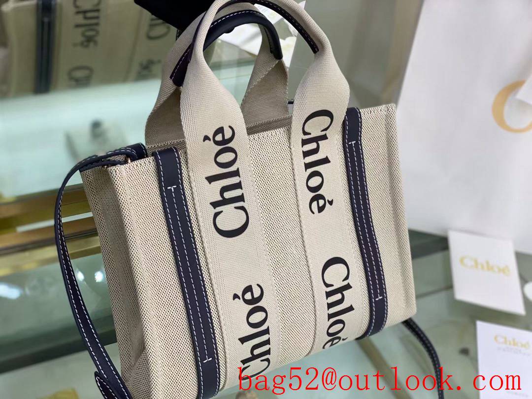 Chole navy blue strap medium tote with straps navy stripes shopping shoulder bag