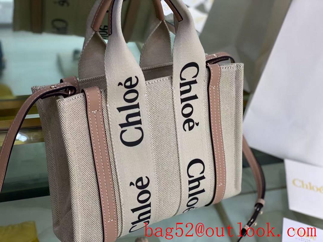 Chole hand embroidery logo tote canvas woody handbag small pink bag