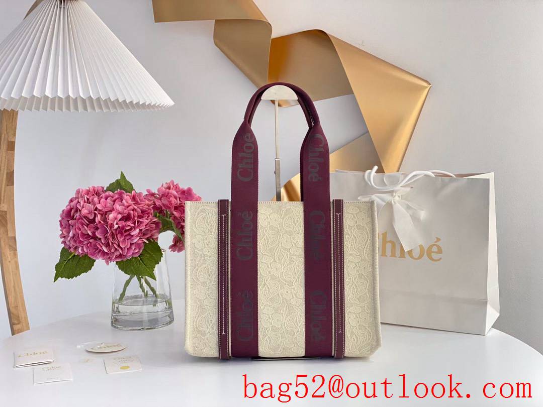 Chole redwine cream medium colorblock tote lady handbag bag