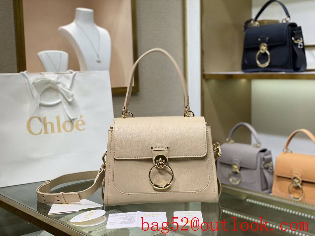 Chole O Metal logo soft grained calfskin handbag crossbody cream large bag