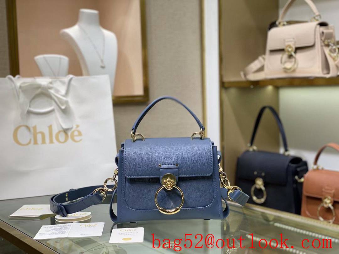 Chole small blue O metal logo enough space tess day smooth soft grained calfskin shoulder bag