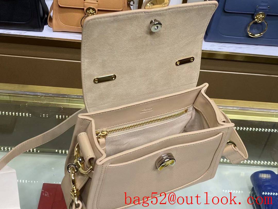 Chole O Metal logo soft grained calfskin handbag crossbody cream small bag