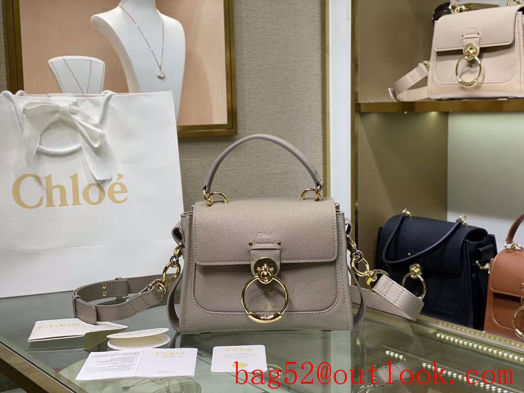 Chole small grey O metal logo enough space tess day shoulder smooth soft grained calfskin bag