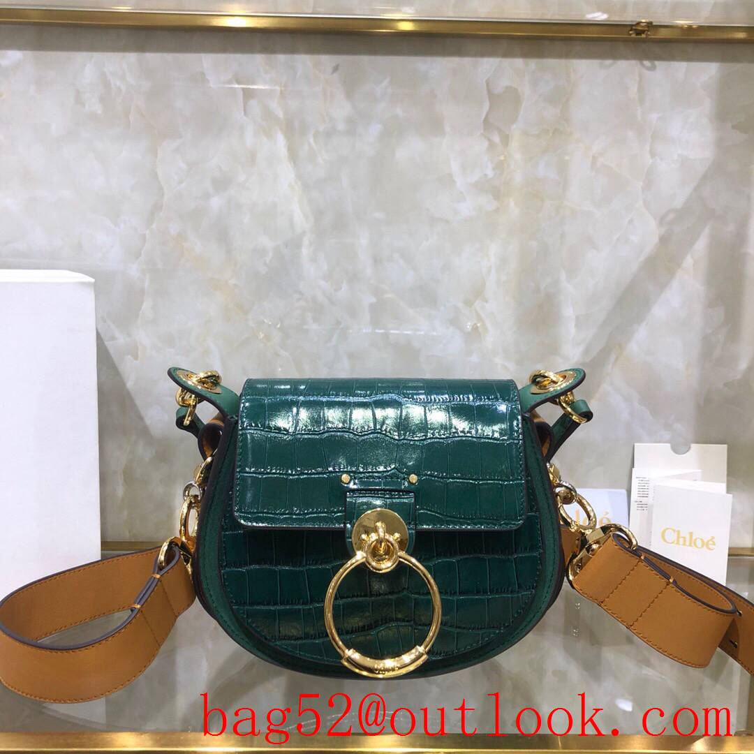 Chole new Tess pony embroidery green gravure baroque-style "C" combination pattern calfskin bag