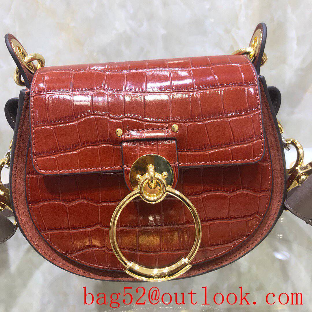 Chole dark red new Tess combination pattern calfskin pony embroiderygravure baroque-style "C" medium bag