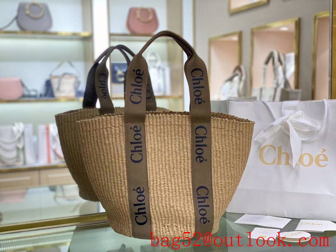 Chole large basket apricot Woody Embossed round leather patch protection handbag