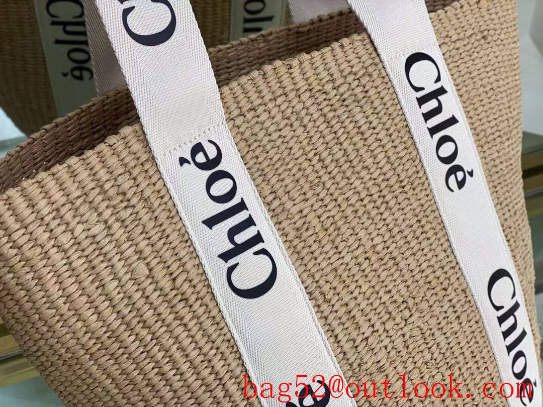 Chole large white strap logo letter apricot woody Embossed handbag