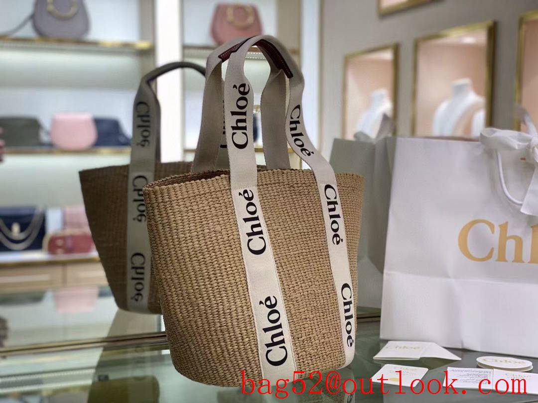 Chole large white strap logo letter apricot woody Embossed handbag