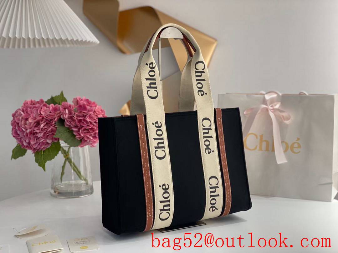 Chole all match wool blend fabric lady tote bag black medium handbag