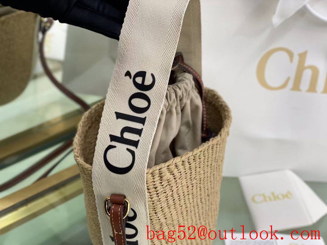 Chole stripes Small Woody Basket apricot bucket bag