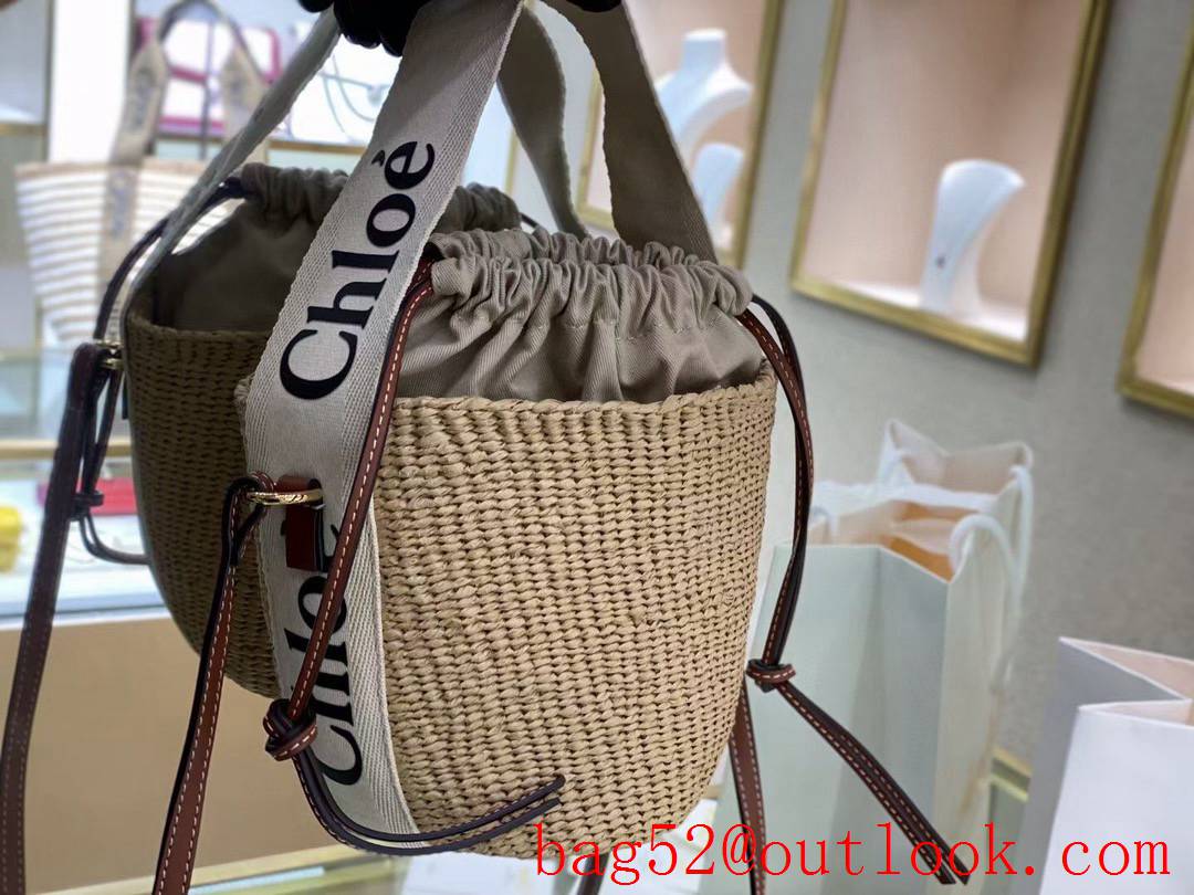 Chole stripes Small Woody Basket apricot bucket bag