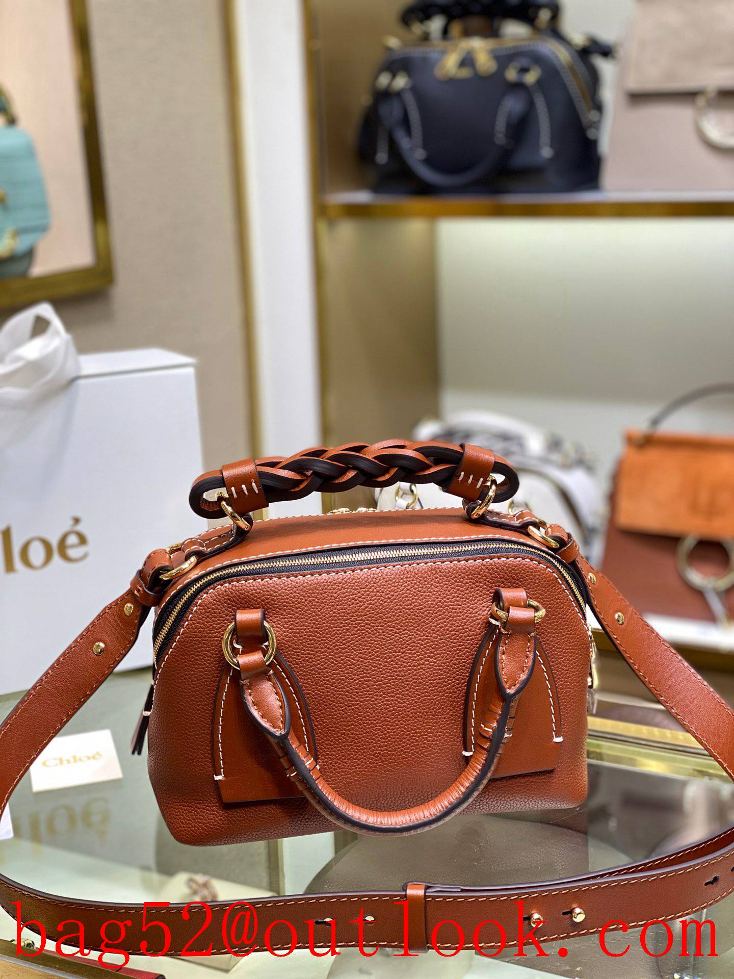 Chole darkbrown copper-gold-plated copper-gold-plated double zipper design handbag