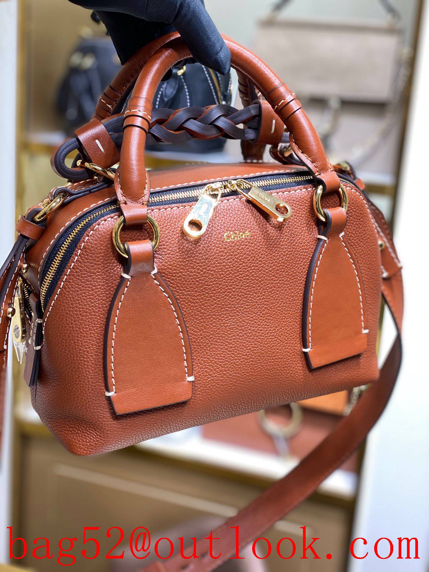 Chole darkbrown copper-gold-plated copper-gold-plated double zipper design handbag