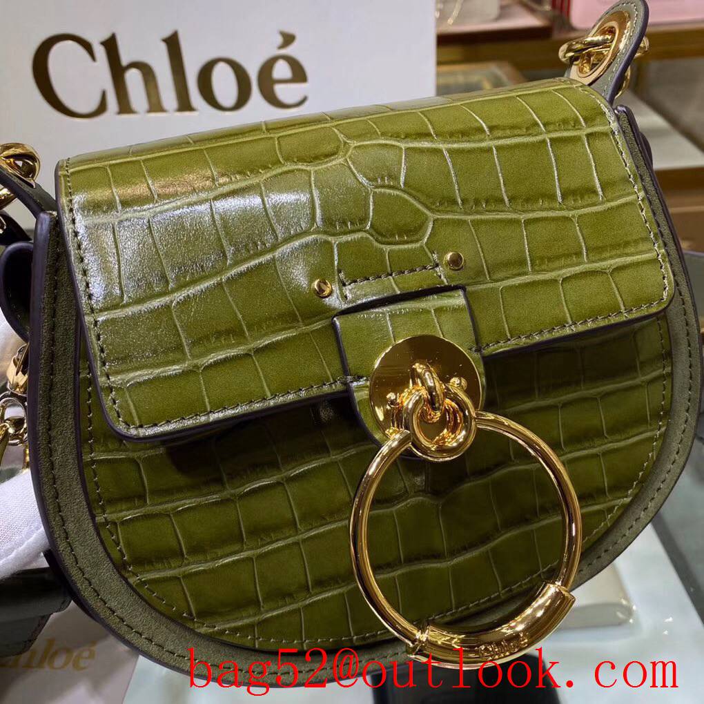 Chole dark green tess horse embroidery C letter combine calfskin saddle pig bag