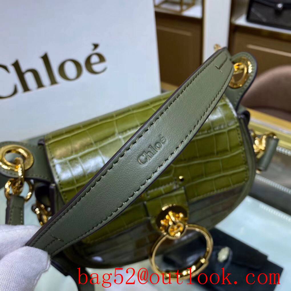 Chole dark green tess horse embroidery C letter combine calfskin saddle pig bag