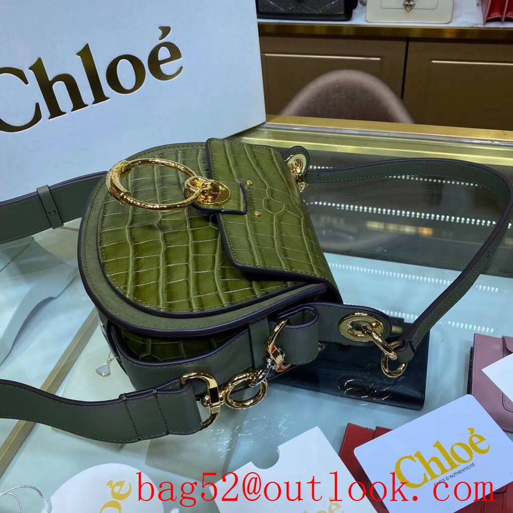 Chole dark green tess horse embroidery C letter combine calfskin saddle pig bag