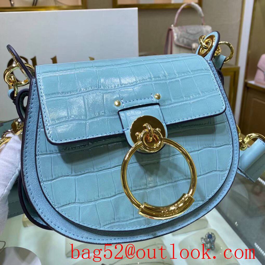 Chole pony embroidery calfskin medium light blue medium handbag