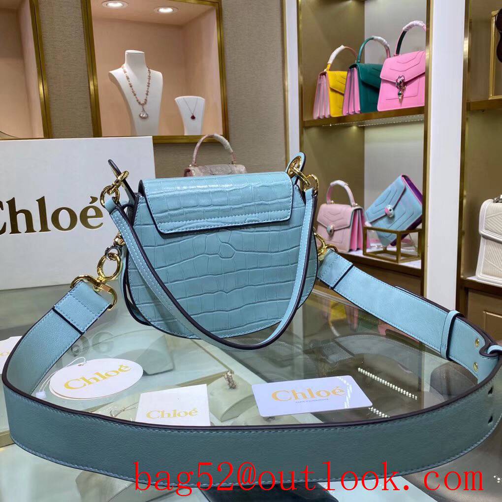 Chole pony embroidery calfskin medium light blue medium handbag