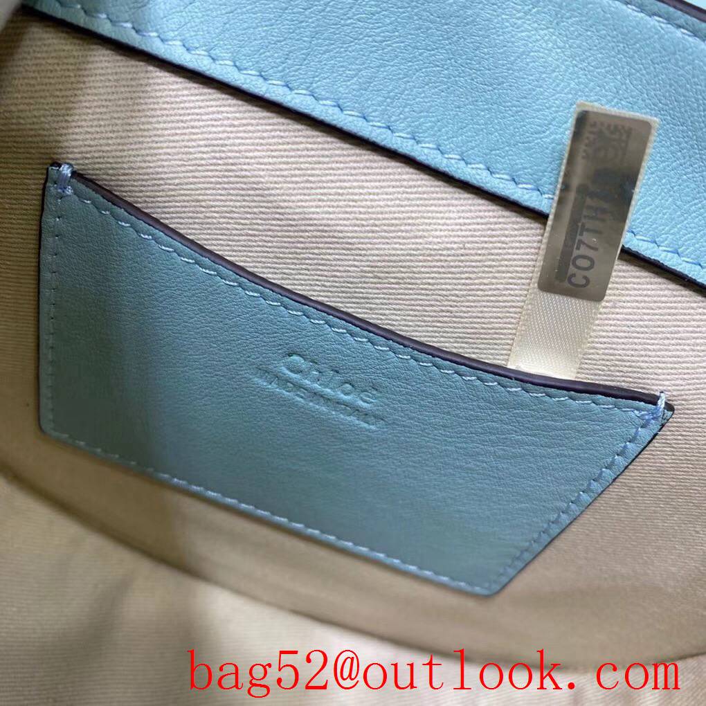 Chole pony embroidery calfskin medium light blue medium handbag