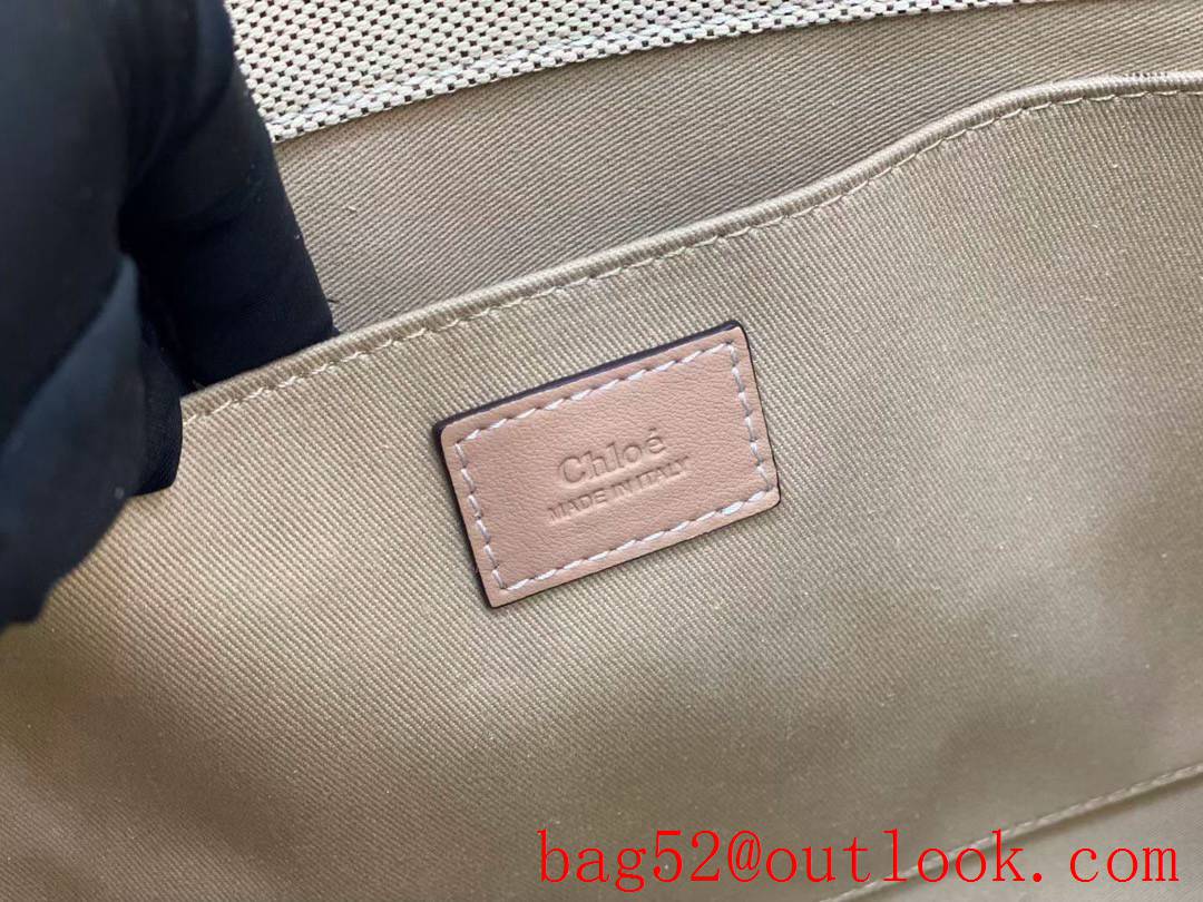 Chole medium pink hand embroidery logo tote canvas woody handbag