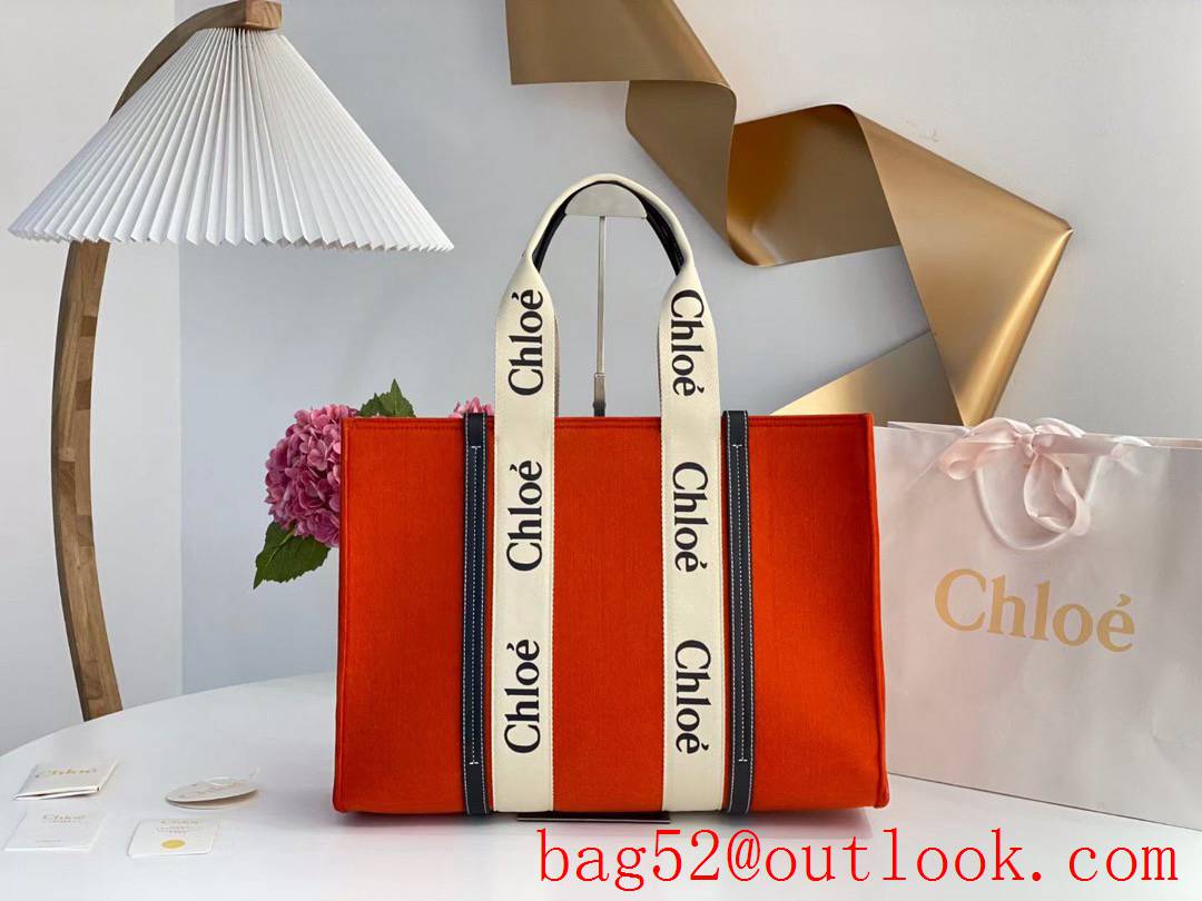 Chole orange cream large strap wool blend fabric lady tote bag