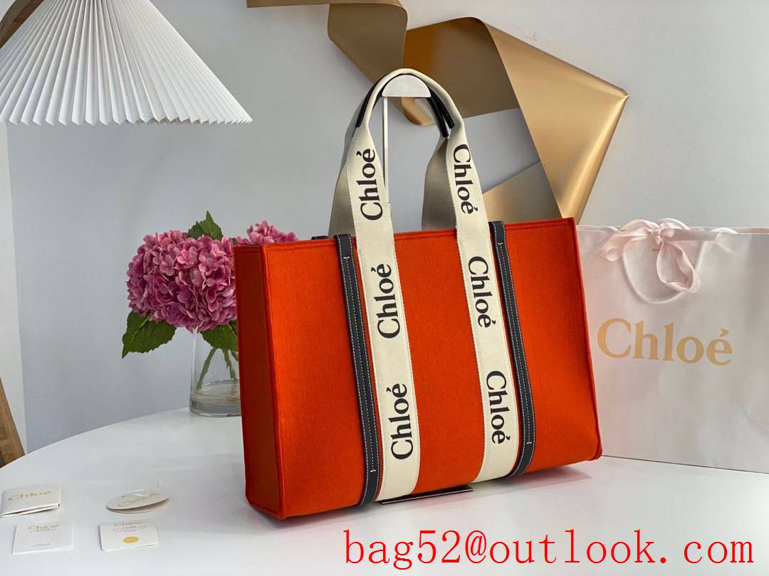 Chole orange cream large strap wool blend fabric lady tote bag