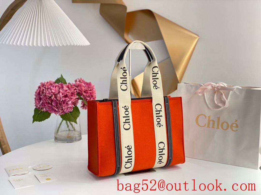 Chole strap wool blend fabric lady tote handbag orange cream medium bag