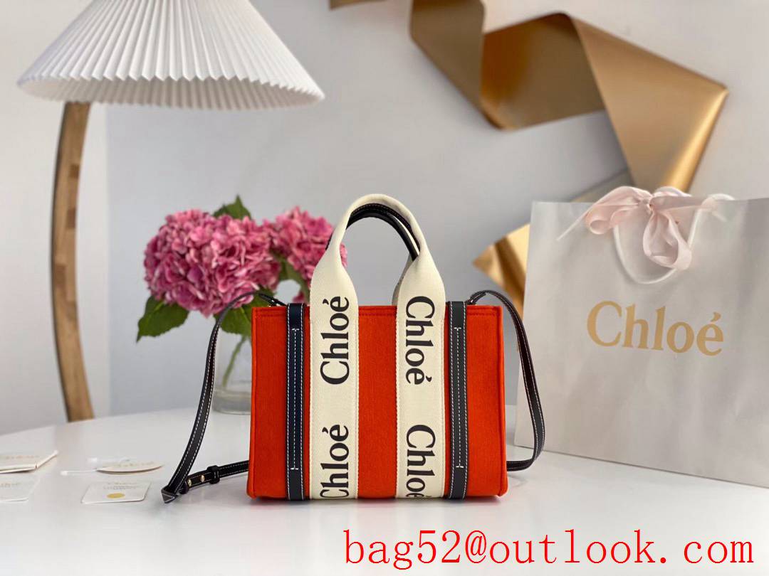 Chole small orange cream strap wool blend fabric lady tote bag