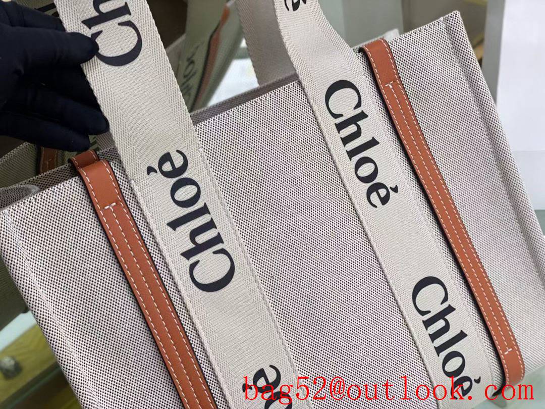 Chole medium orange hand embroidery logo tote canvas woody handbag